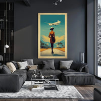 Retro Woman with Airplane Travel Poster PosterGoat