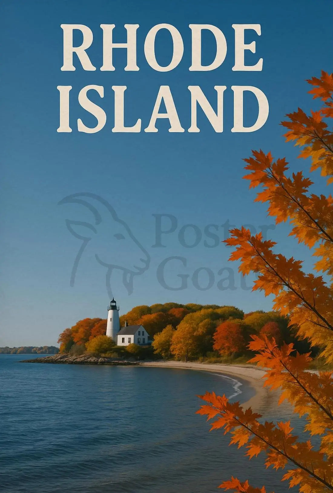 Rhode Island Autumn Lighthouse Travel Poster PosterGoat