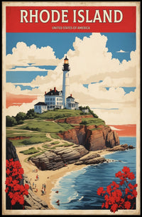 Rhode Island Coastal Lighthouse Vintage Travel Poster PosterGoat