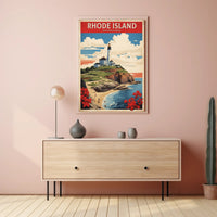 Rhode Island Coastal Lighthouse Vintage Travel Poster PosterGoat