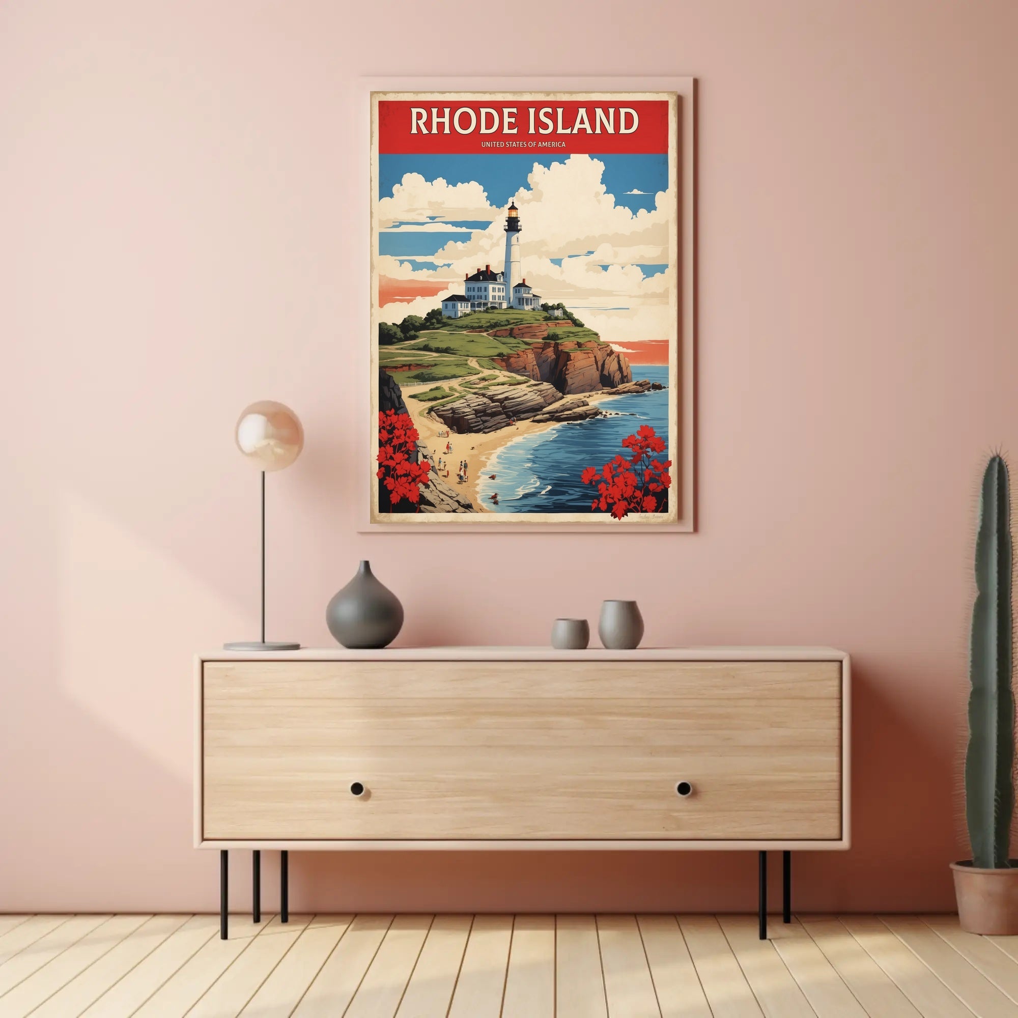 Rhode Island Coastal Lighthouse Vintage Travel Poster PosterGoat