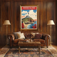 Rhode Island Coastal Lighthouse Vintage Travel Poster PosterGoat