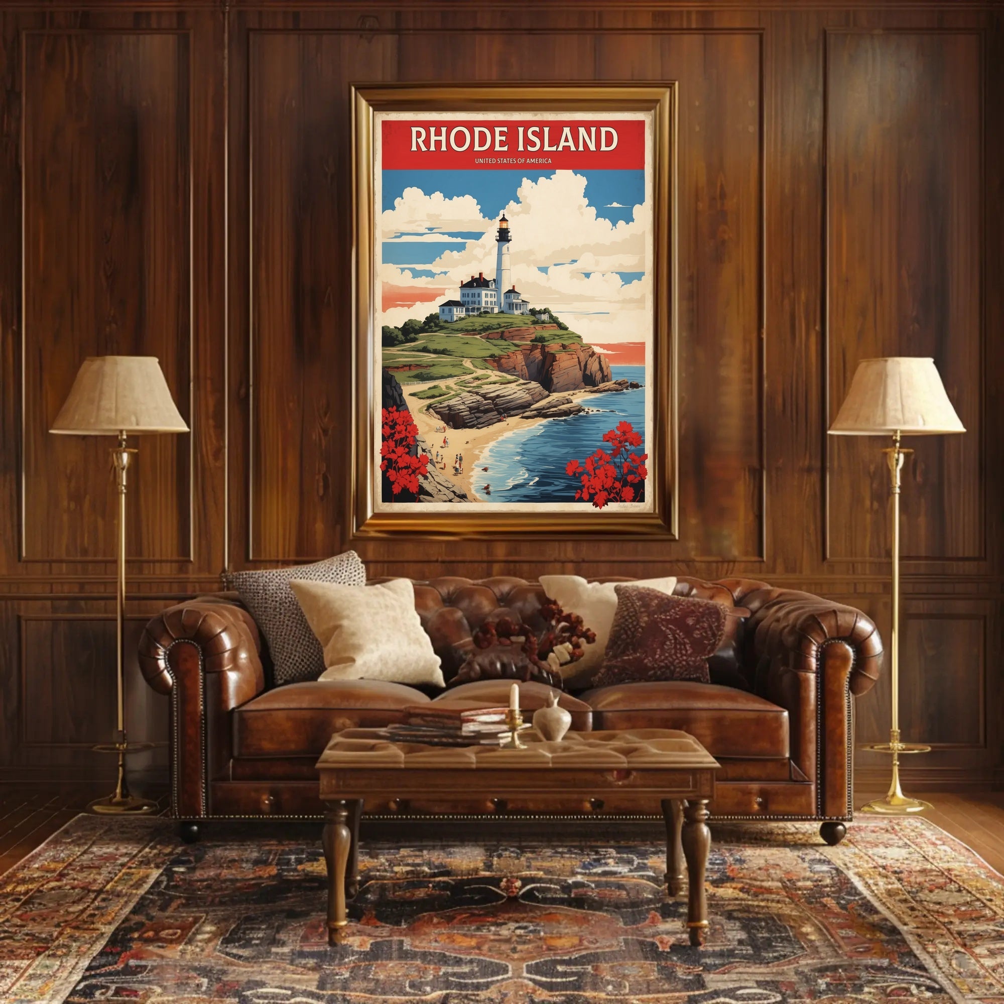 Rhode Island Coastal Lighthouse Vintage Travel Poster PosterGoat