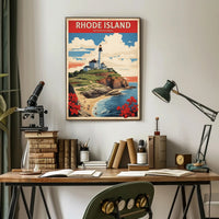 Rhode Island Coastal Lighthouse Vintage Travel Poster PosterGoat