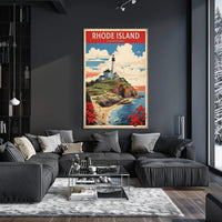 Rhode Island Coastal Lighthouse Vintage Travel Poster PosterGoat