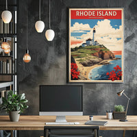 Rhode Island Coastal Lighthouse Vintage Travel Poster PosterGoat