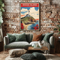 Rhode Island Coastal Lighthouse Vintage Travel Poster PosterGoat