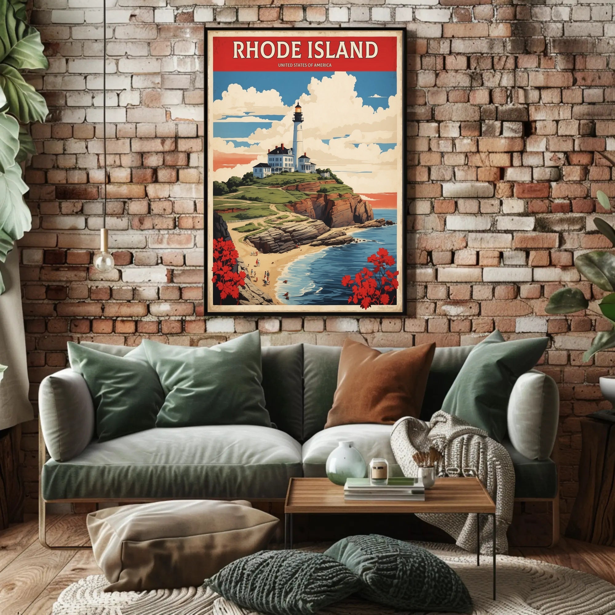 Rhode Island Coastal Lighthouse Vintage Travel Poster PosterGoat