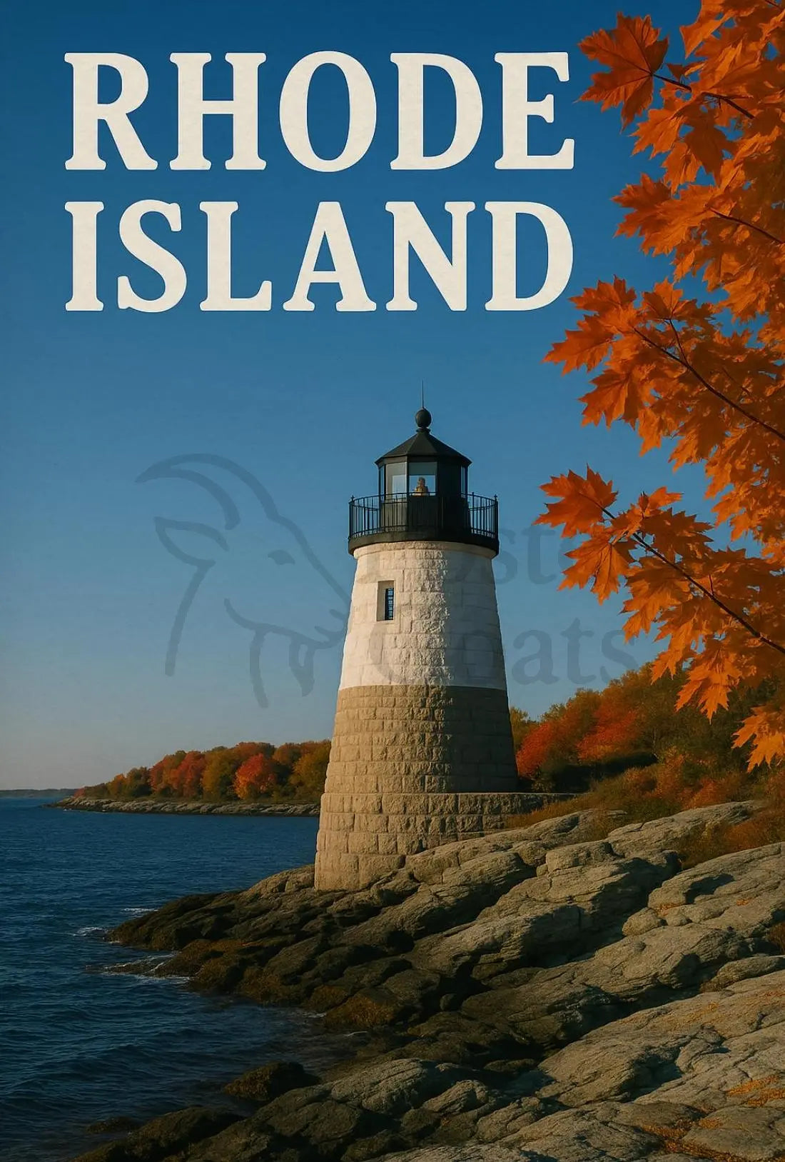 Rhode Island Lighthouse Autumn Scenery Travel Poster PosterGoat