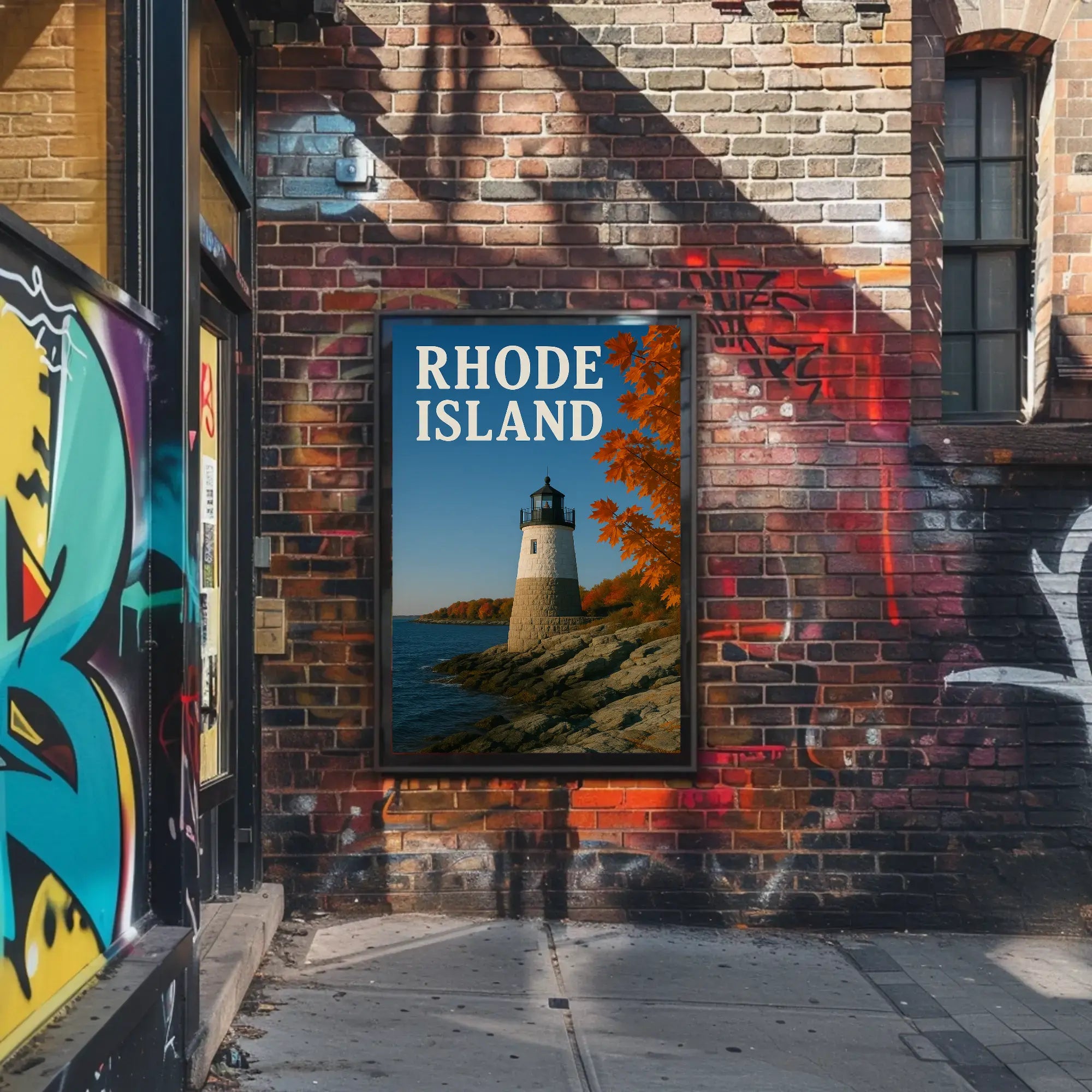 Rhode Island Lighthouse Autumn Scenery Travel Poster PosterGoat