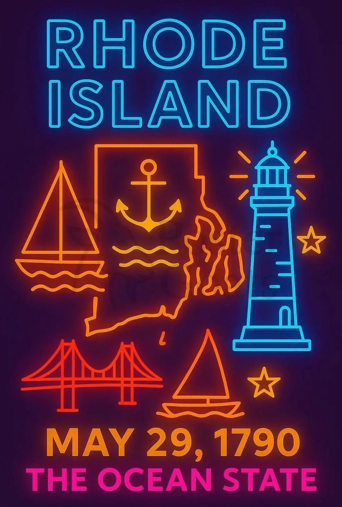 Rhode Island Neon Tribute: Cultural or Heritage Poster PosterGoat