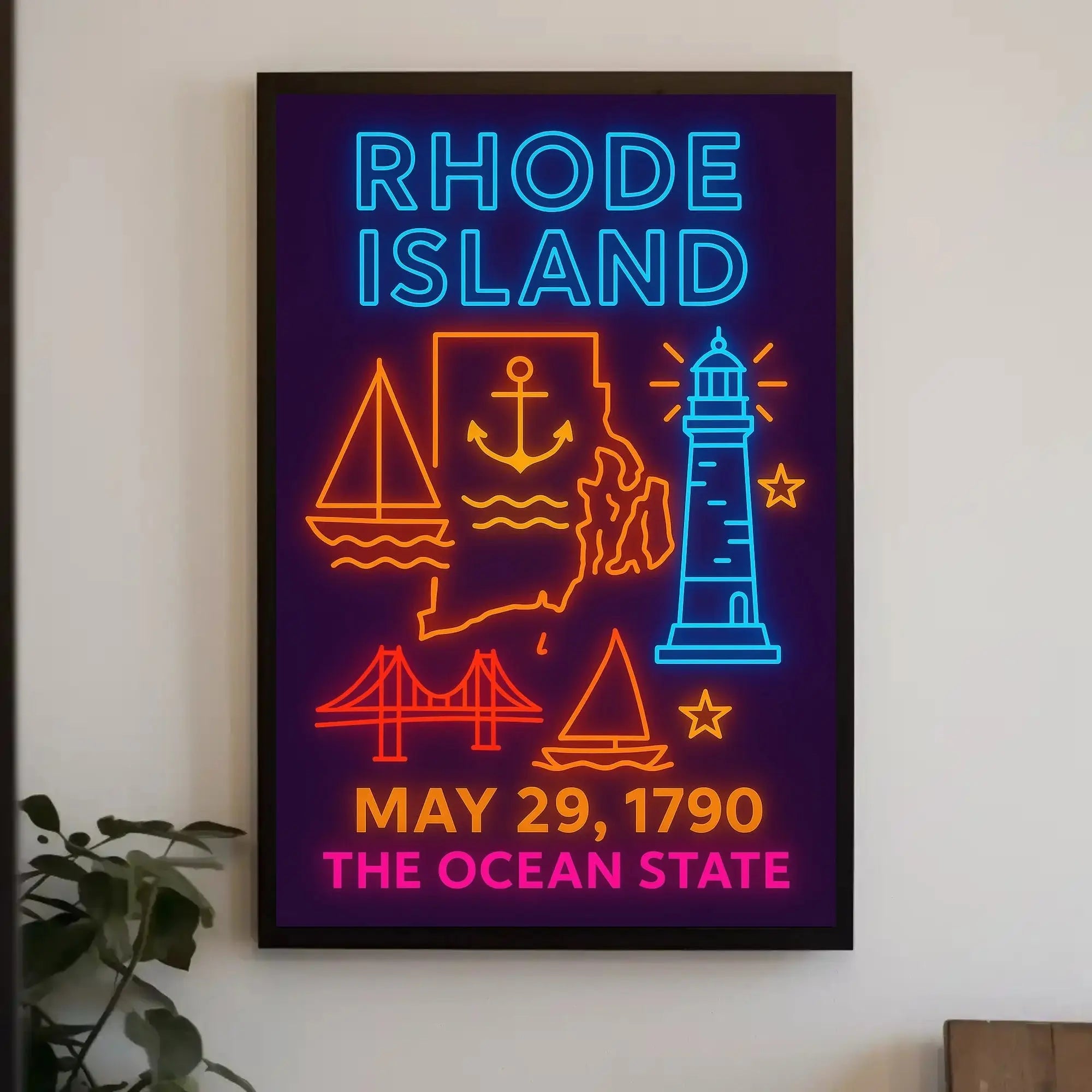 Rhode Island Neon Tribute: Cultural or Heritage Poster PosterGoat