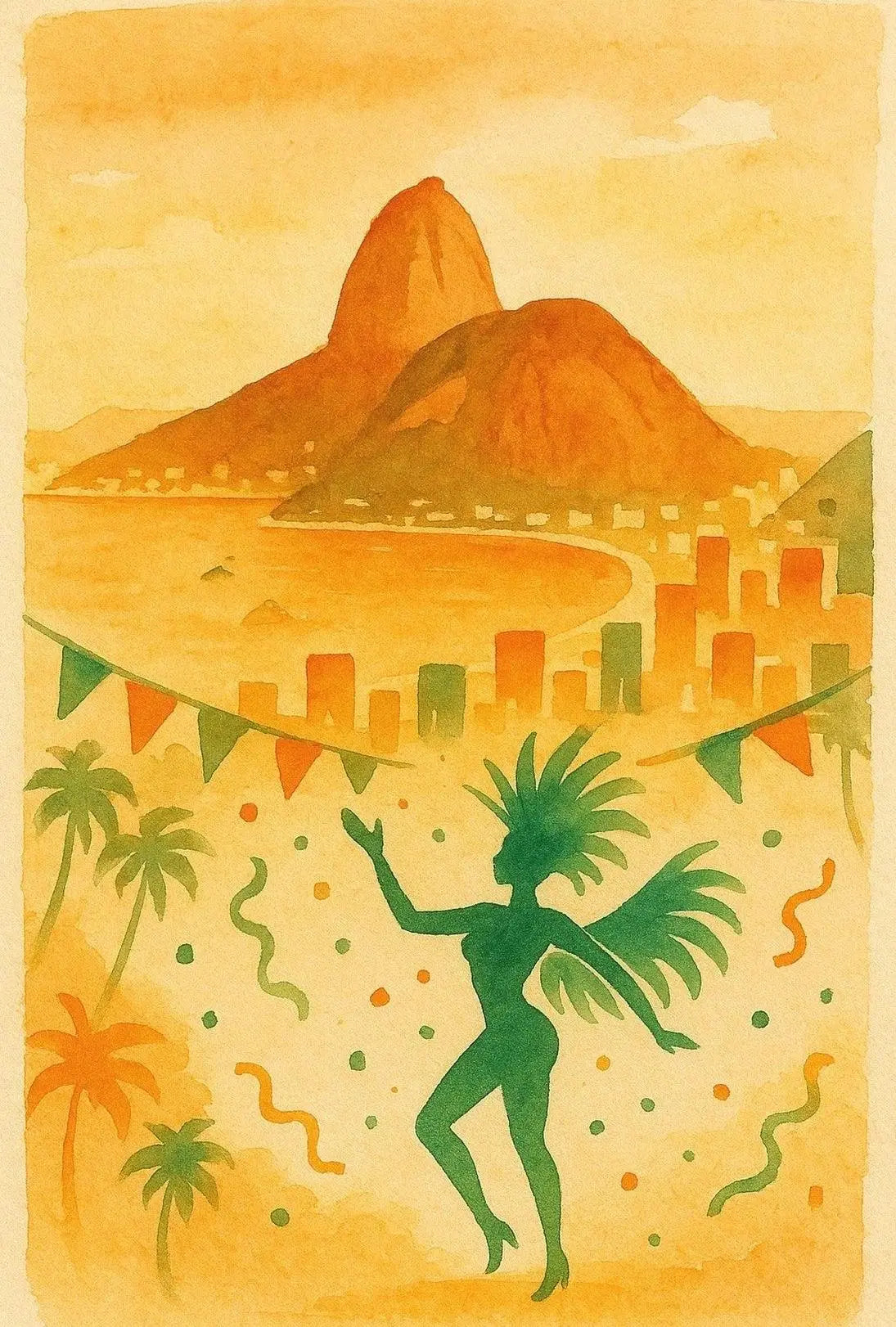 Rio Carnival Samba Celebration in Watercolor Art Poster PosterGoat
