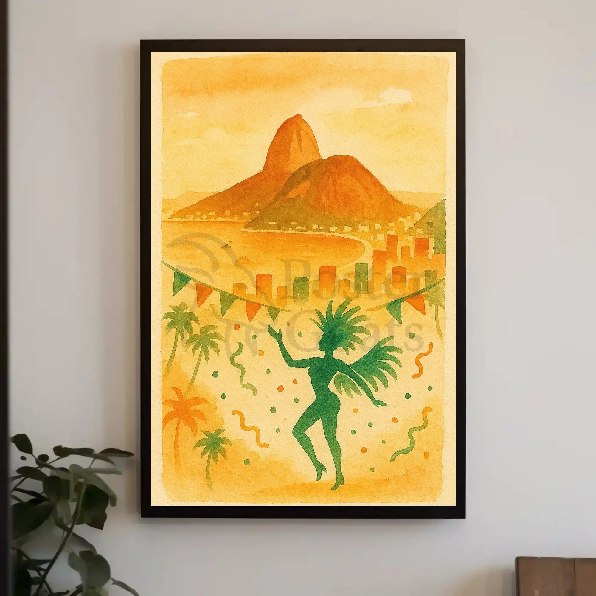 Rio Carnival Samba Celebration in Watercolor Art Poster PosterGoat