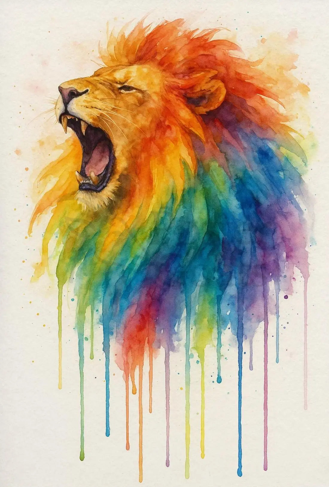 Roaring Rainbow Lion Watercolor Abstract Art Animal Poster PosterGoat