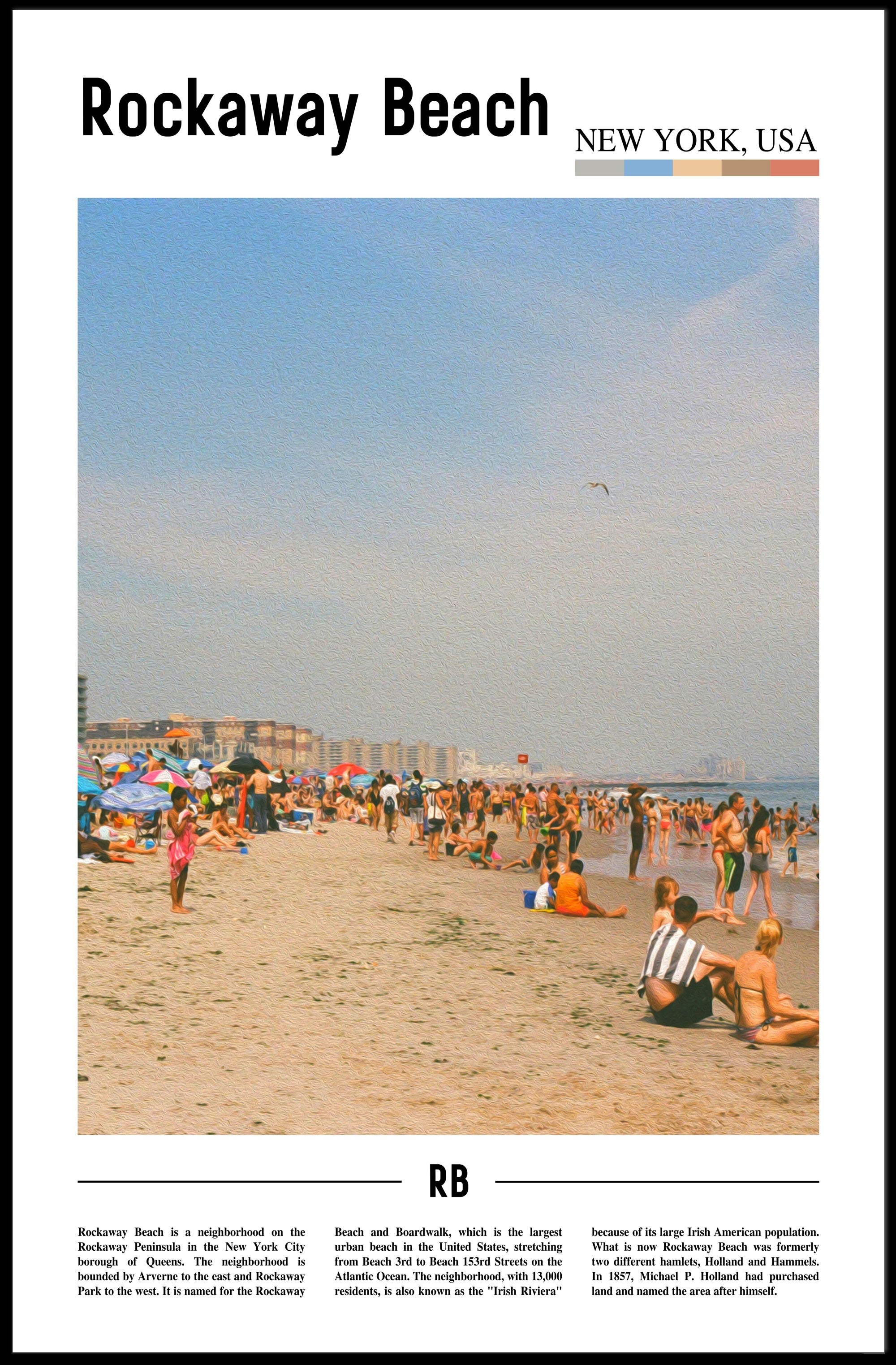 Rockaway Beach Summer Scene Modern Travel Poster PosterGoat