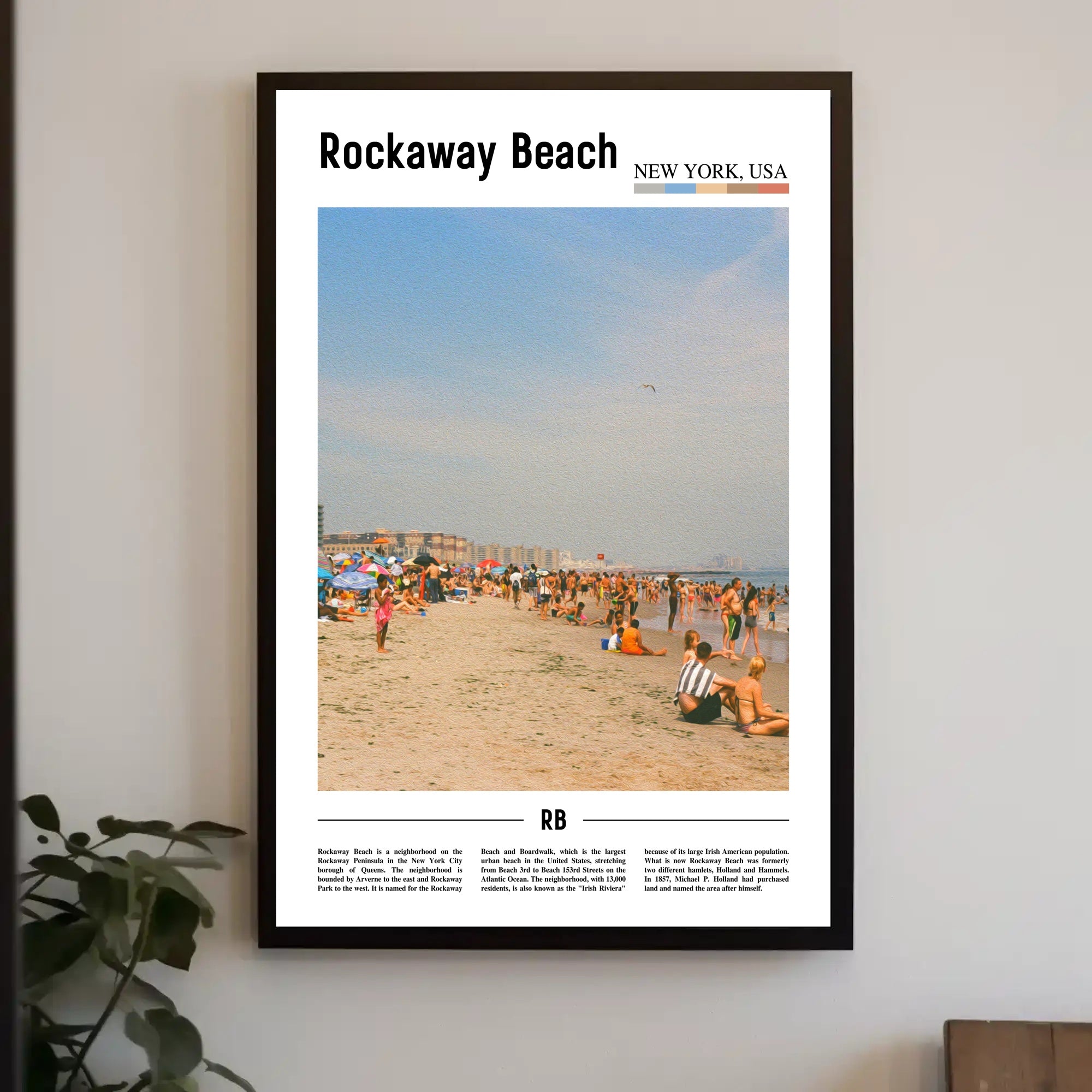 Rockaway Beach Summer Scene Modern Travel Poster PosterGoat