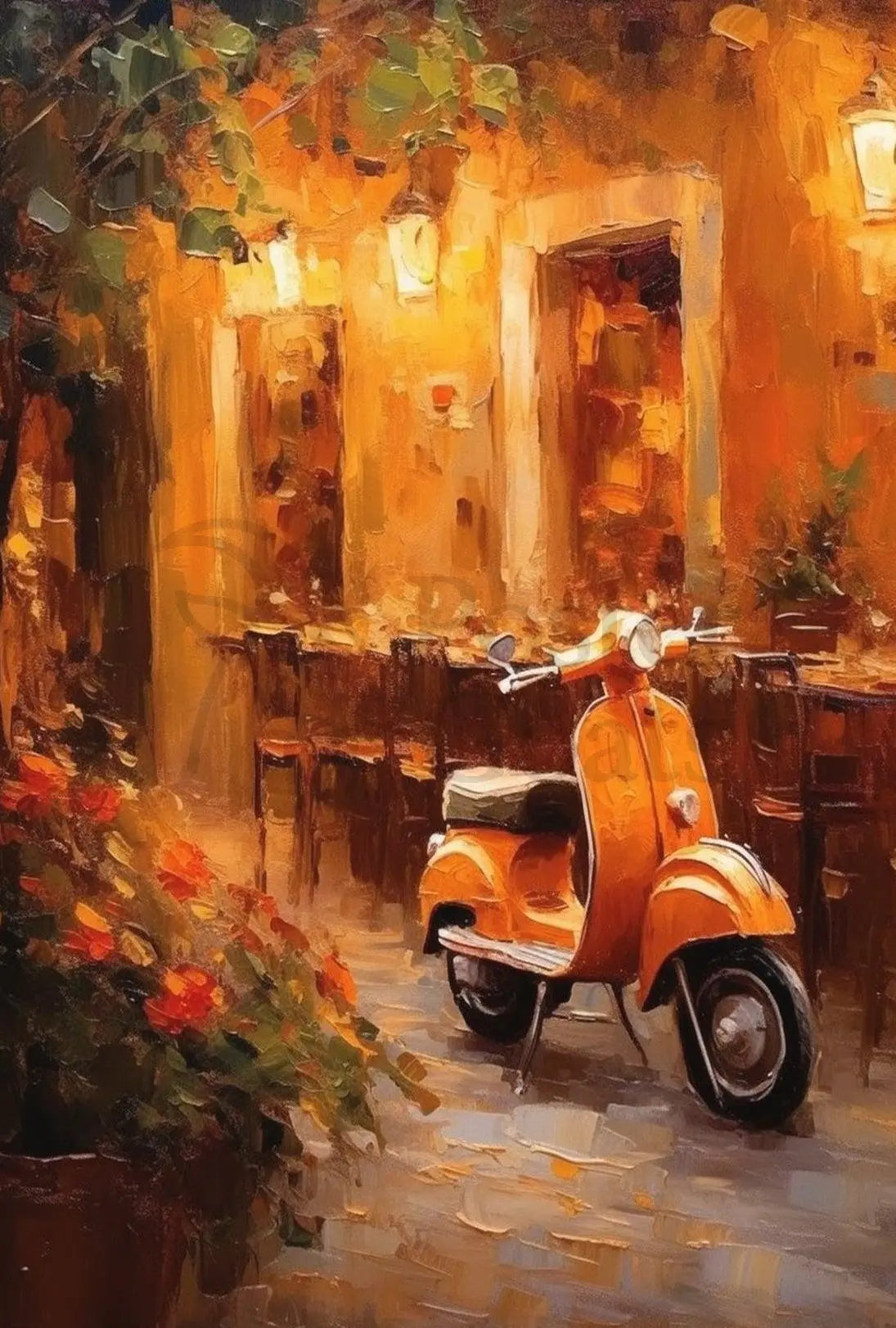 Romantic European Cafe Scene Imparts Nostalgia - Artistic Poster PosterGoat
