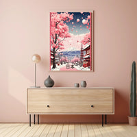 Romantic Japanese Cherry Blossom Scene Cultural or Heritage Poster PosterGoat