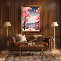 Romantic Japanese Cherry Blossom Scene Cultural or Heritage Poster PosterGoat