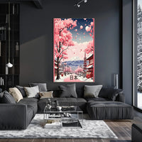 Romantic Japanese Cherry Blossom Scene Cultural or Heritage Poster PosterGoat
