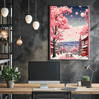 Romantic Japanese Cherry Blossom Scene Cultural or Heritage Poster PosterGoat