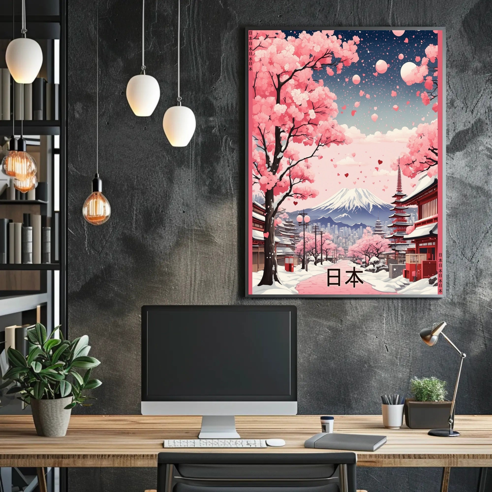 Romantic Japanese Cherry Blossom Scene Cultural or Heritage Poster PosterGoat