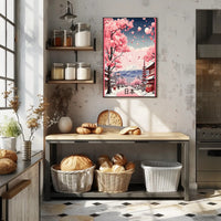 Romantic Japanese Cherry Blossom Scene Cultural or Heritage Poster PosterGoat