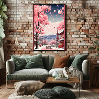 Romantic Japanese Cherry Blossom Scene Cultural or Heritage Poster PosterGoat