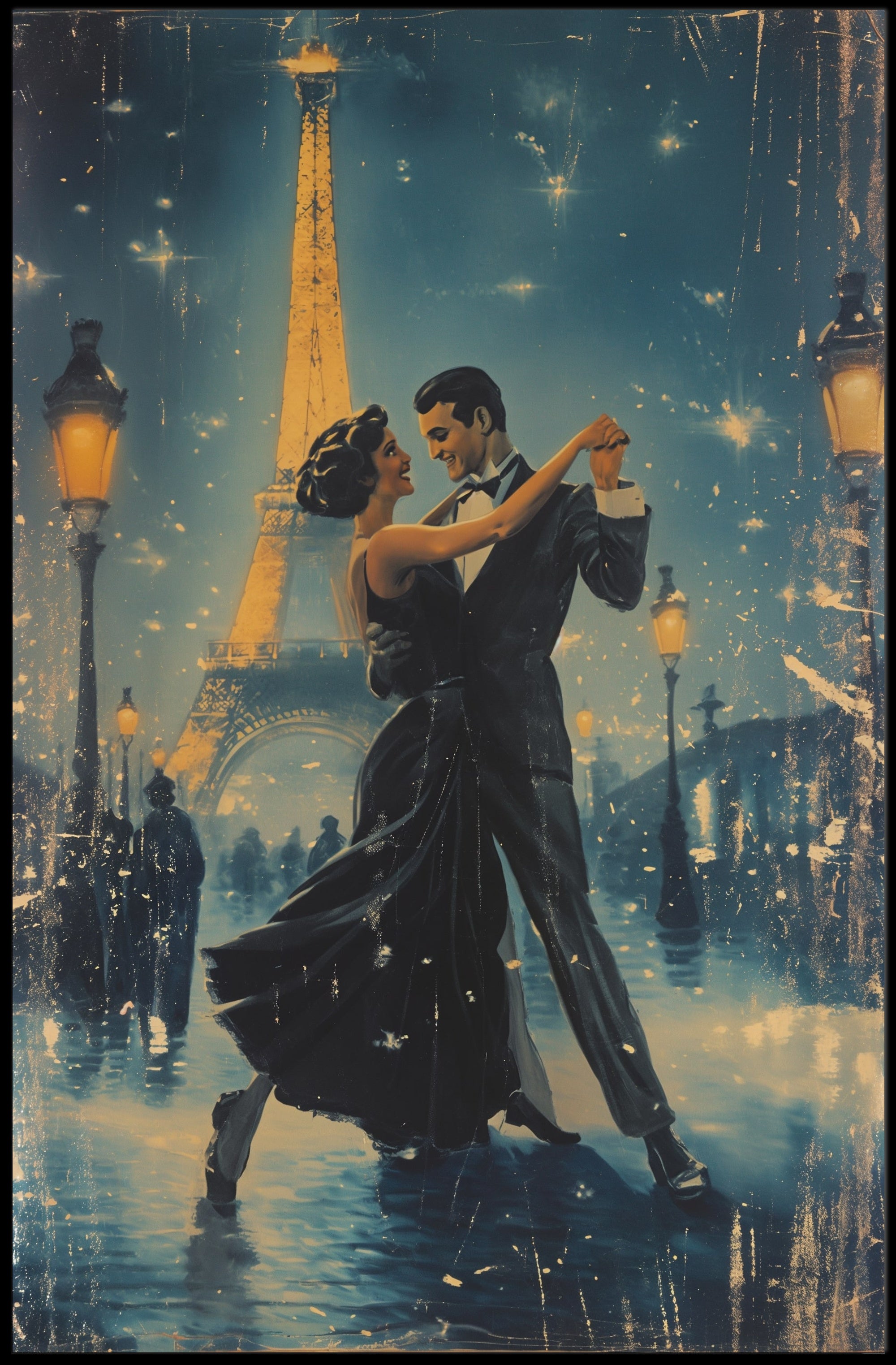 Romantic Parisian Night Dance Scene Urban or Cityscape Poster PosterGoat