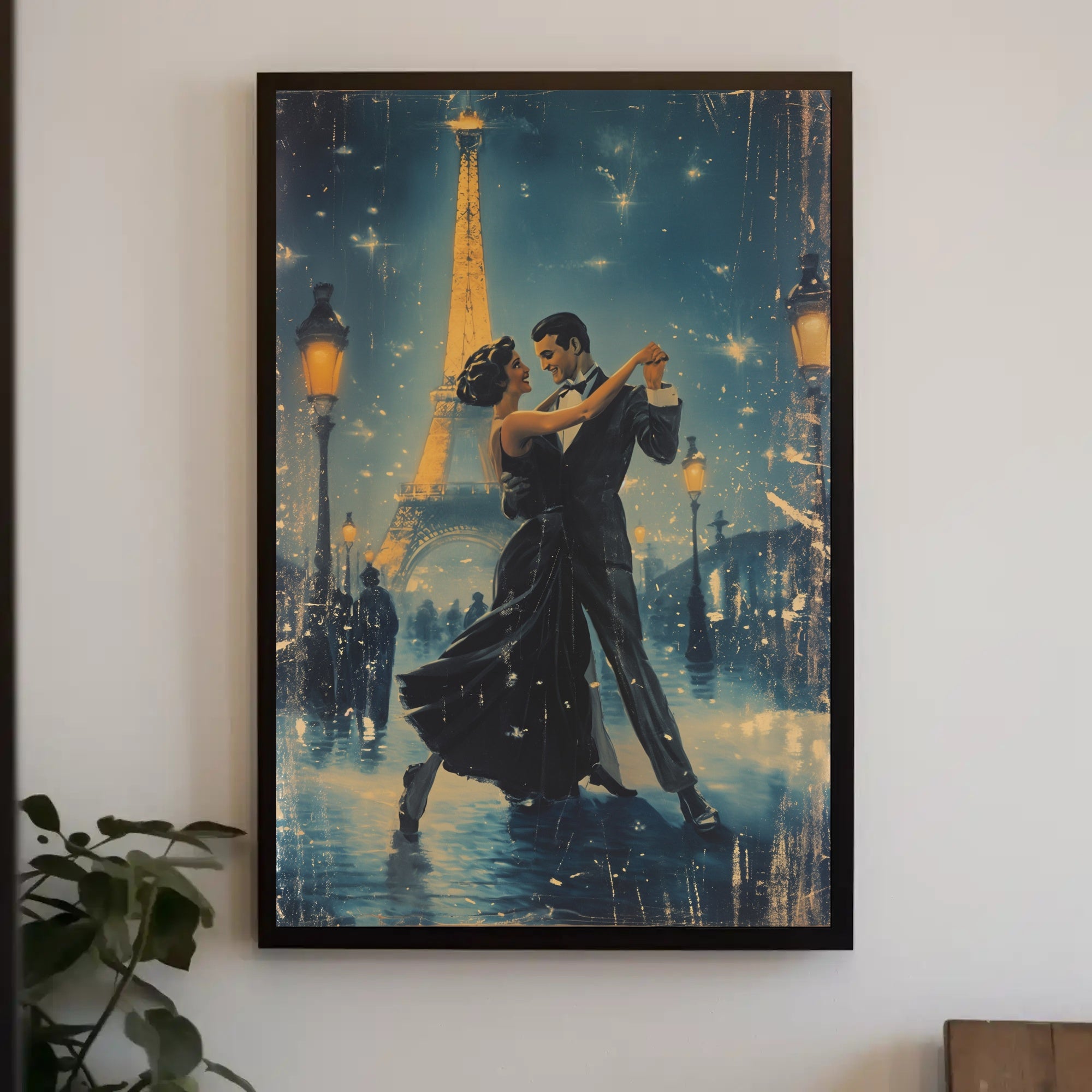 Romantic Parisian Night Dance Scene Urban or Cityscape Poster PosterGoat