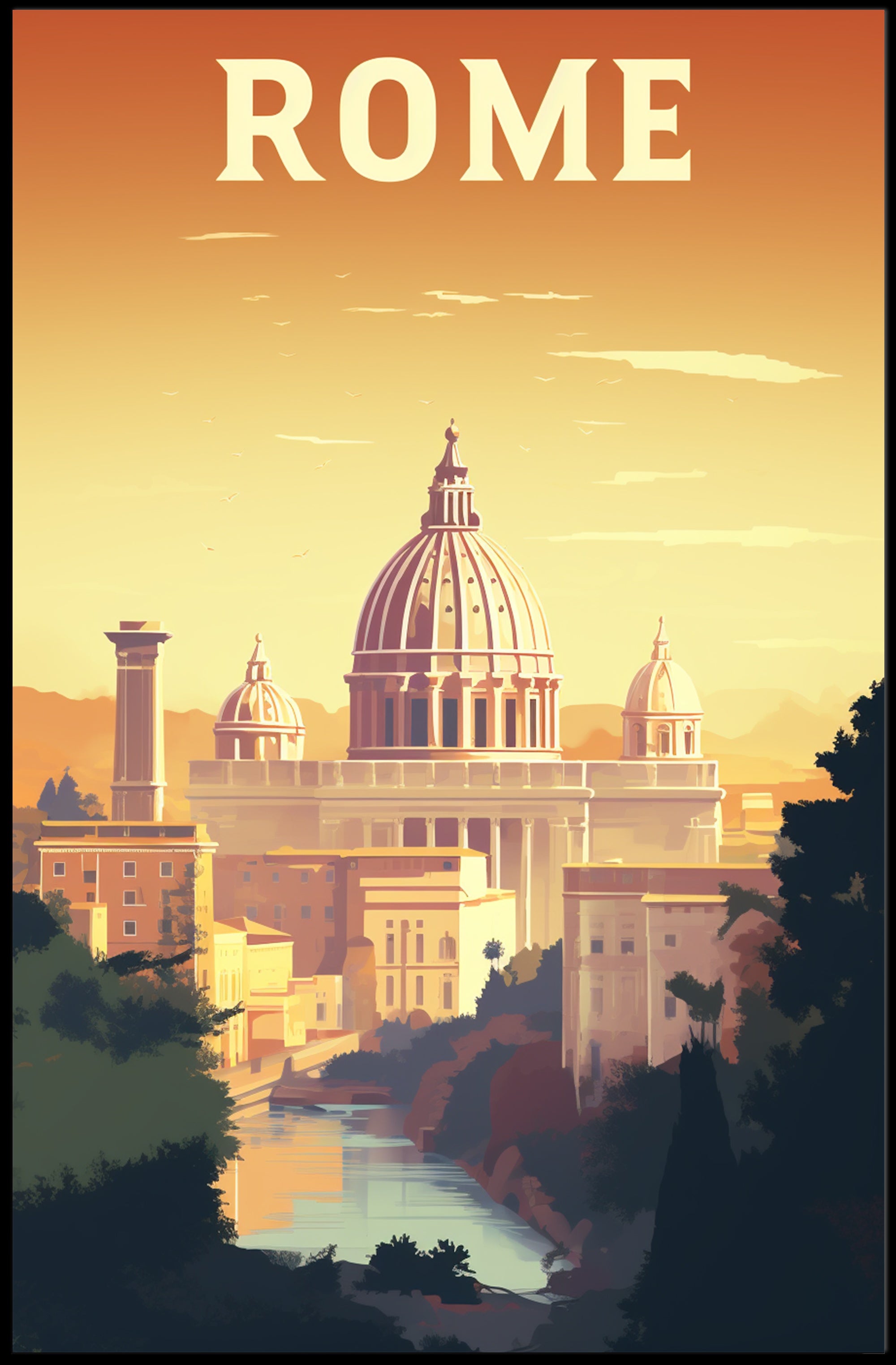 Rome's Golden Glow Travel Poster PosterGoat
