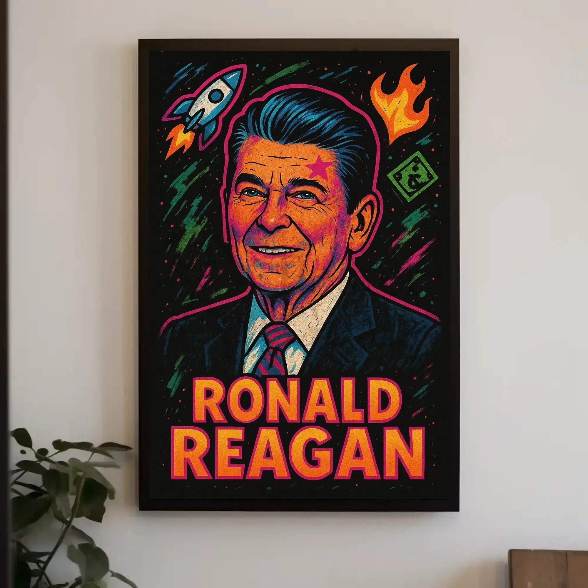 Ronald Reagan Ambition Neon Art Historical or Presidential Poster PosterGoat