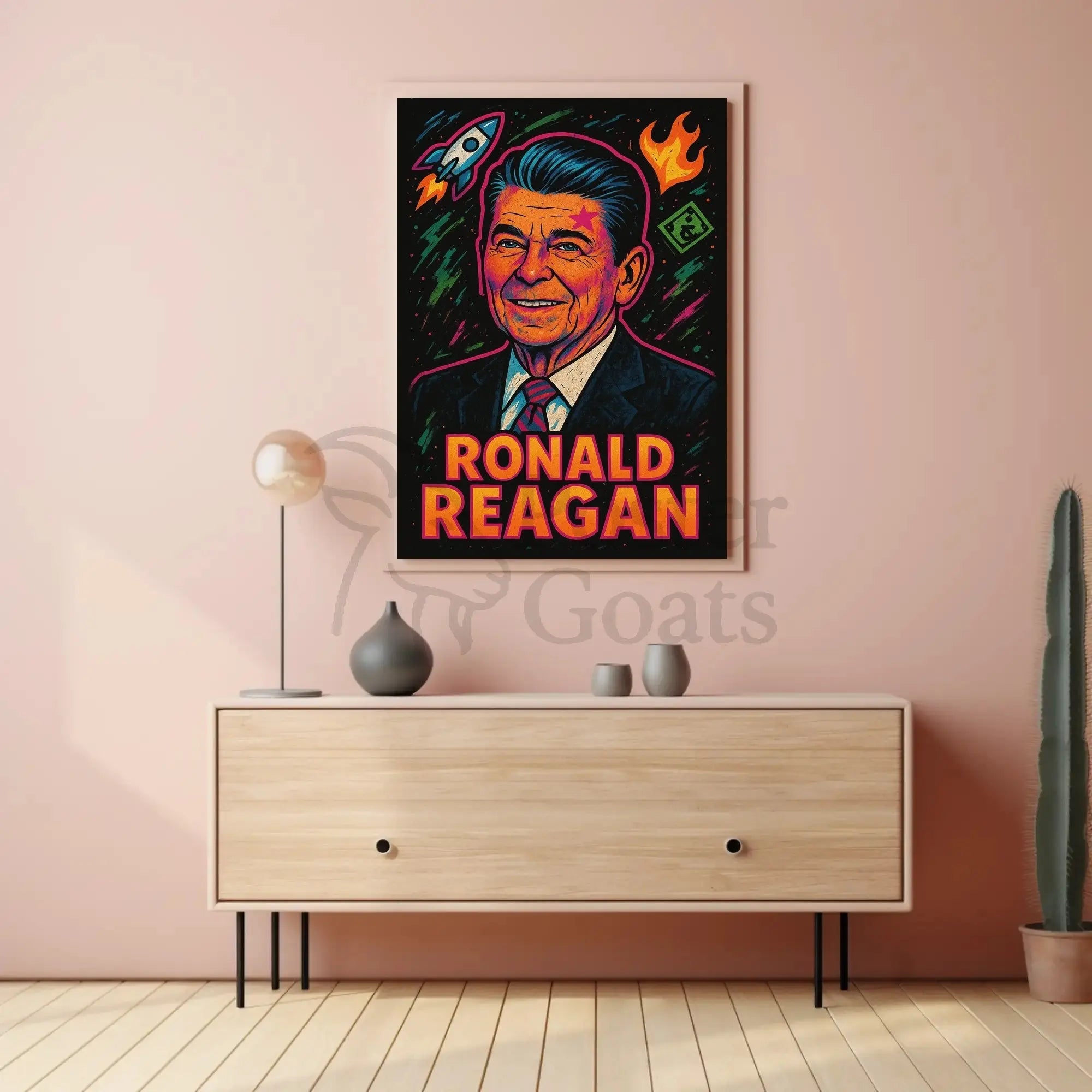Ronald Reagan Ambition Neon Art Historical or Presidential Poster PosterGoat