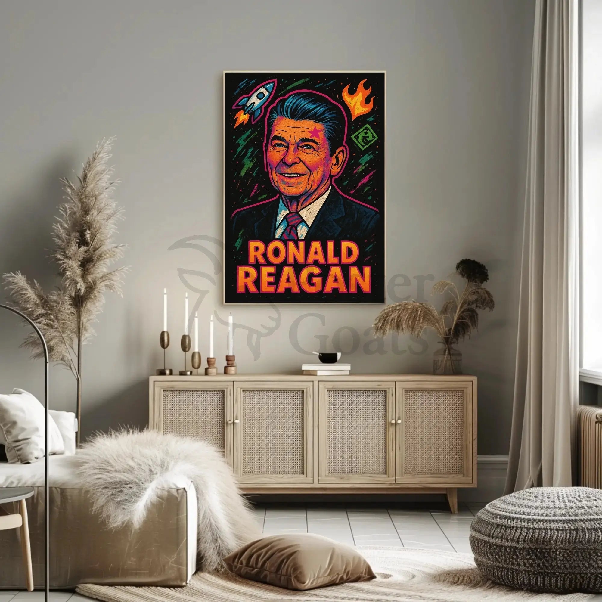 Ronald Reagan Ambition Neon Art Historical or Presidential Poster PosterGoat