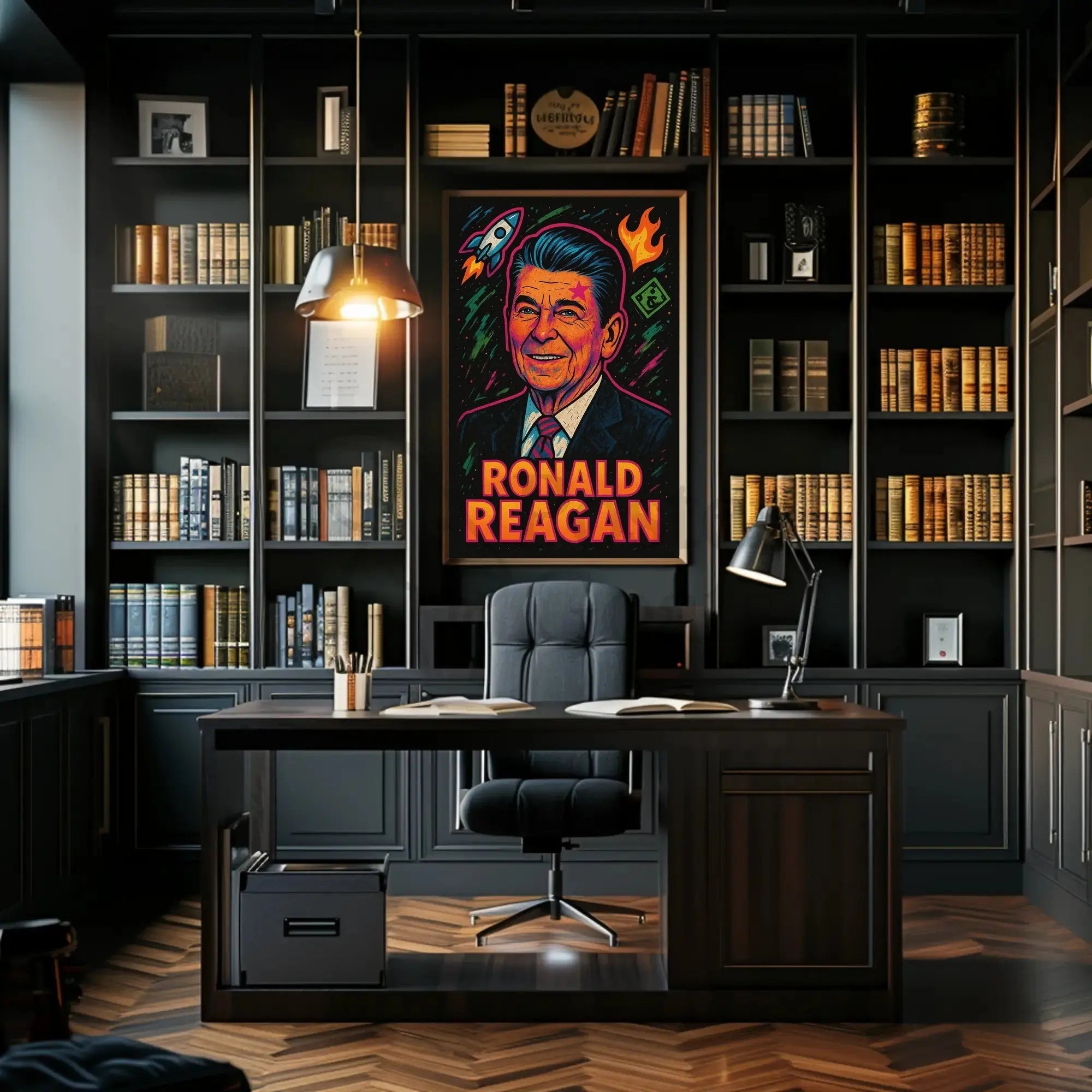 Ronald Reagan Ambition Neon Art Historical or Presidential Poster PosterGoat