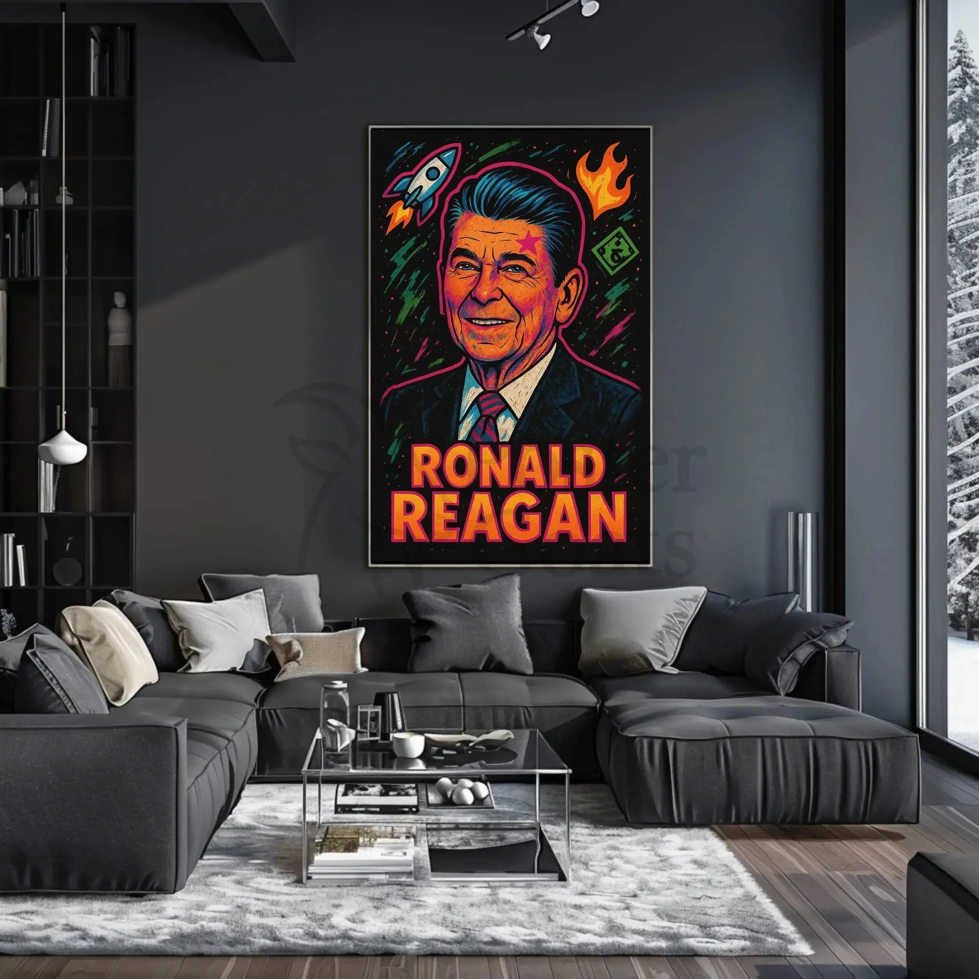 Ronald Reagan Ambition Neon Art Historical or Presidential Poster PosterGoat