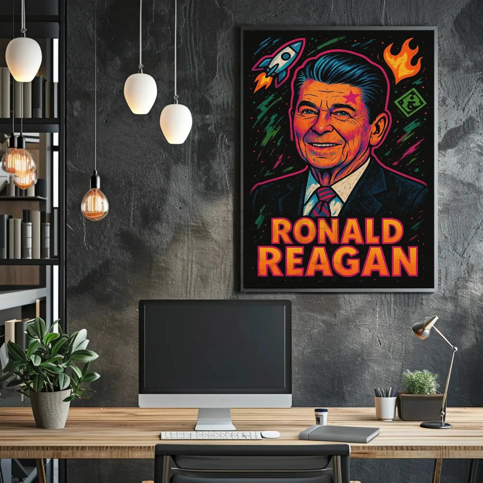 Ronald Reagan Ambition Neon Art Historical or Presidential Poster PosterGoat