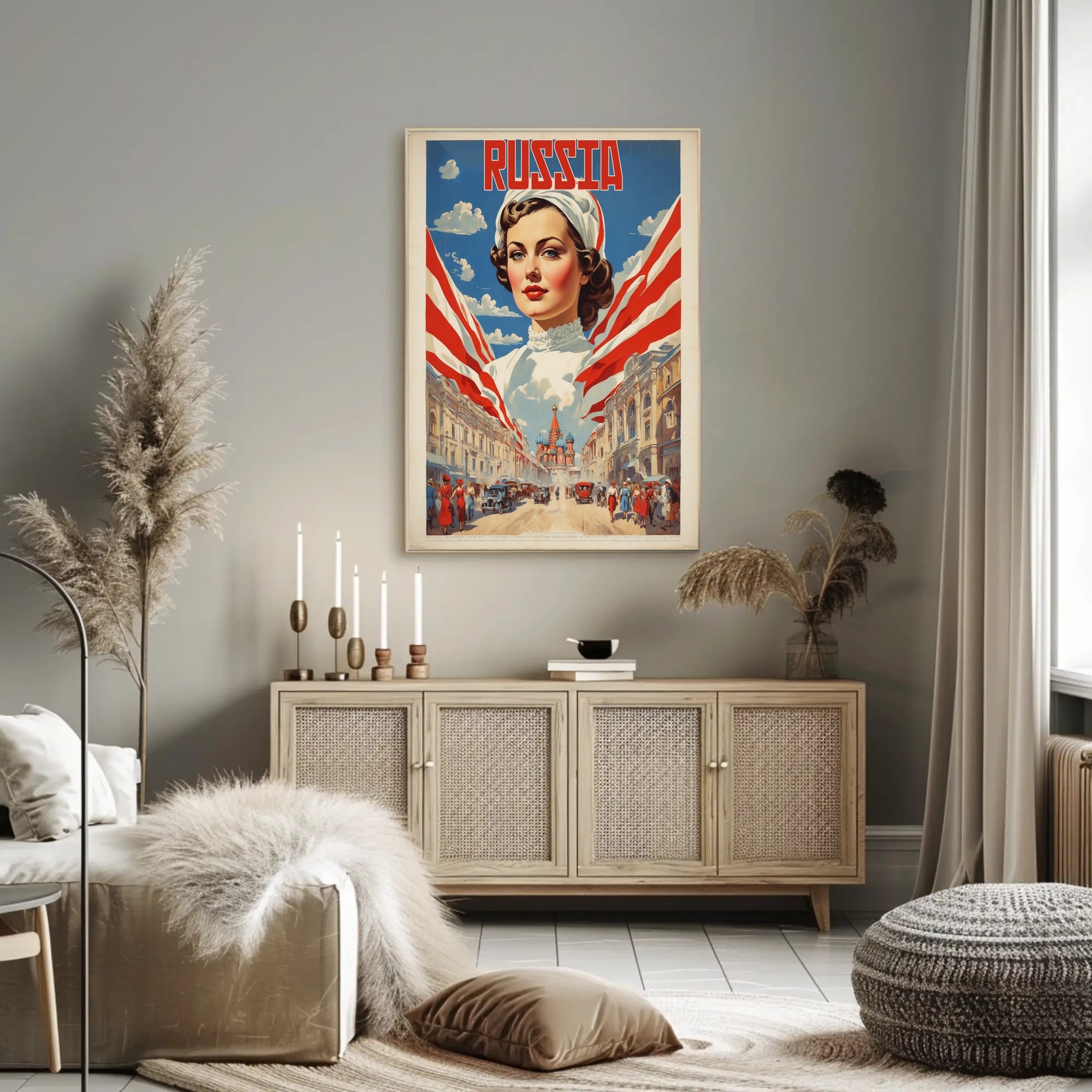 Russian Heritage Art: Vibrant Patriotic Woman Poster PosterGoat