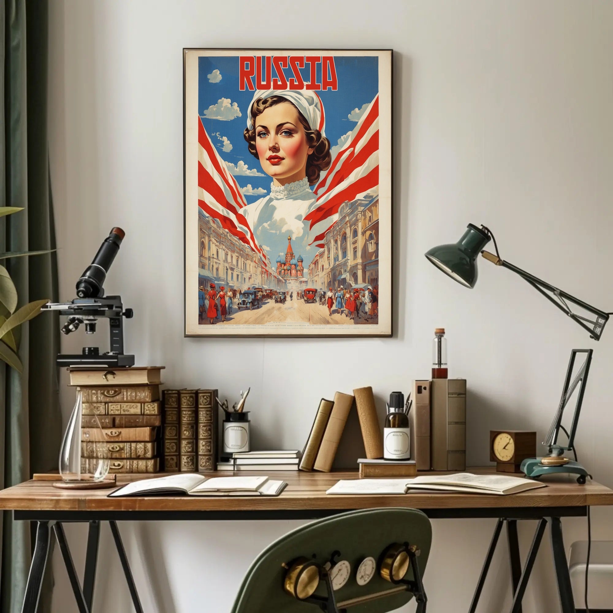 Russian Heritage Art: Vibrant Patriotic Woman Poster PosterGoat