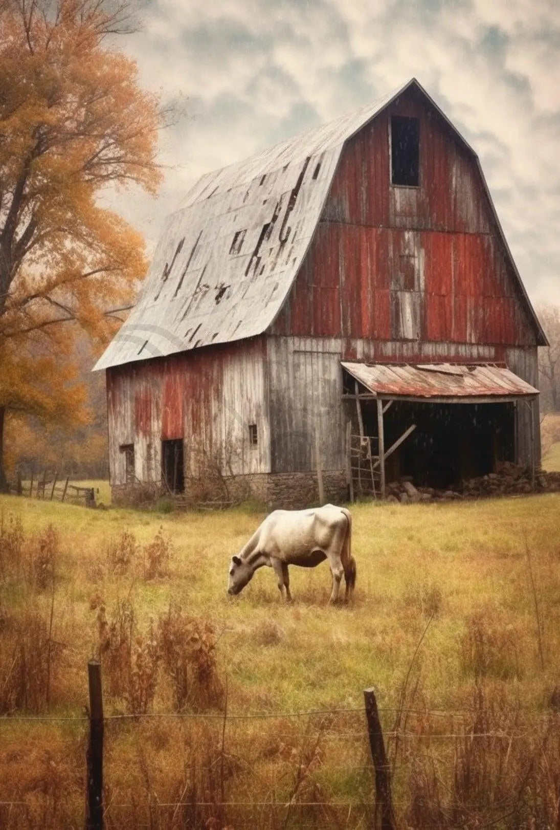 Rustic Barn and Horse Scenic Farm Rural Art Poster PosterGoat