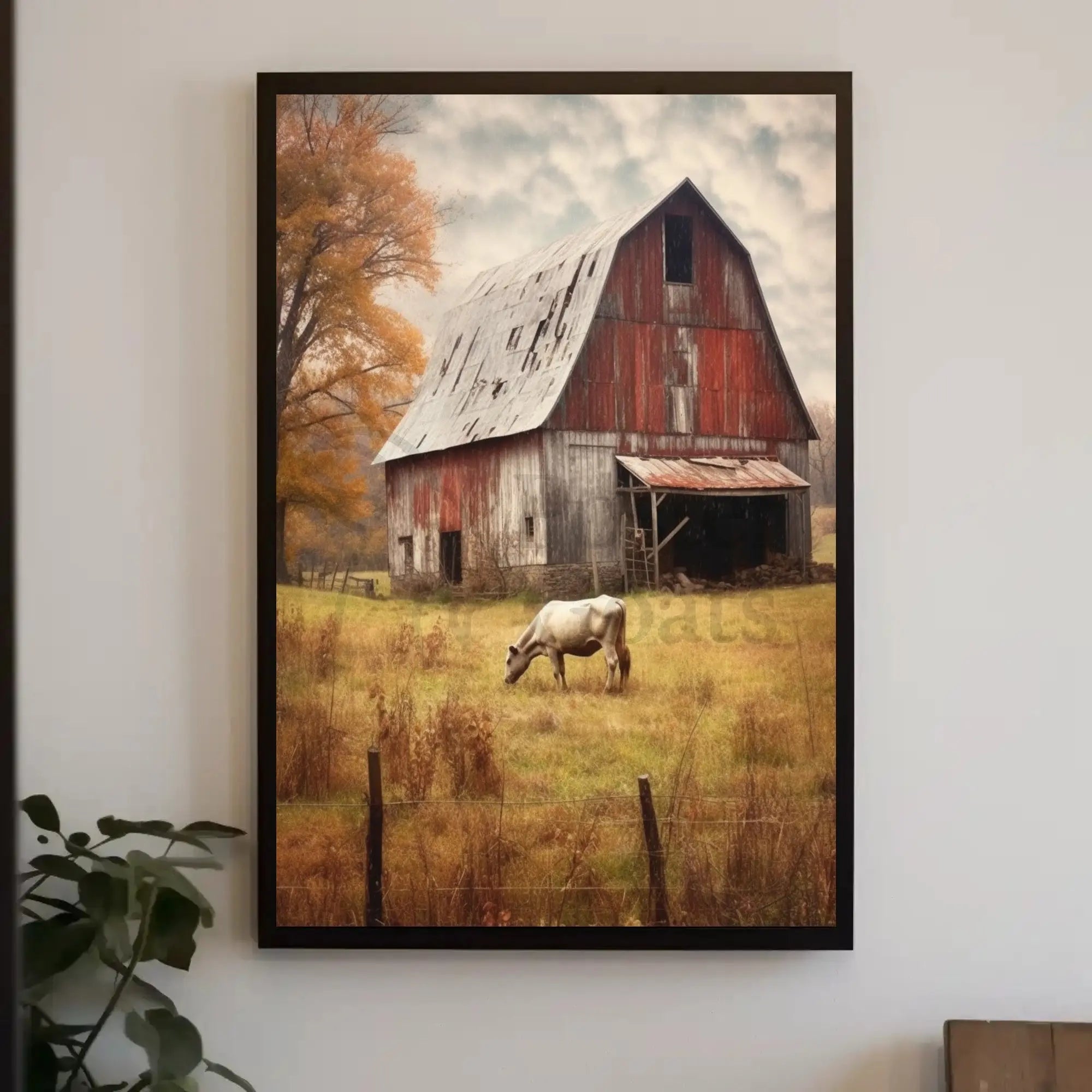 Rustic Barn and Horse Scenic Farm Rural Art Poster PosterGoat