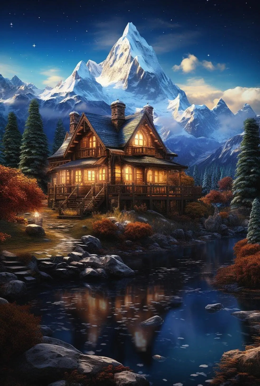 Rustic Cabin Autumn Scene Art National Park Poster PosterGoat