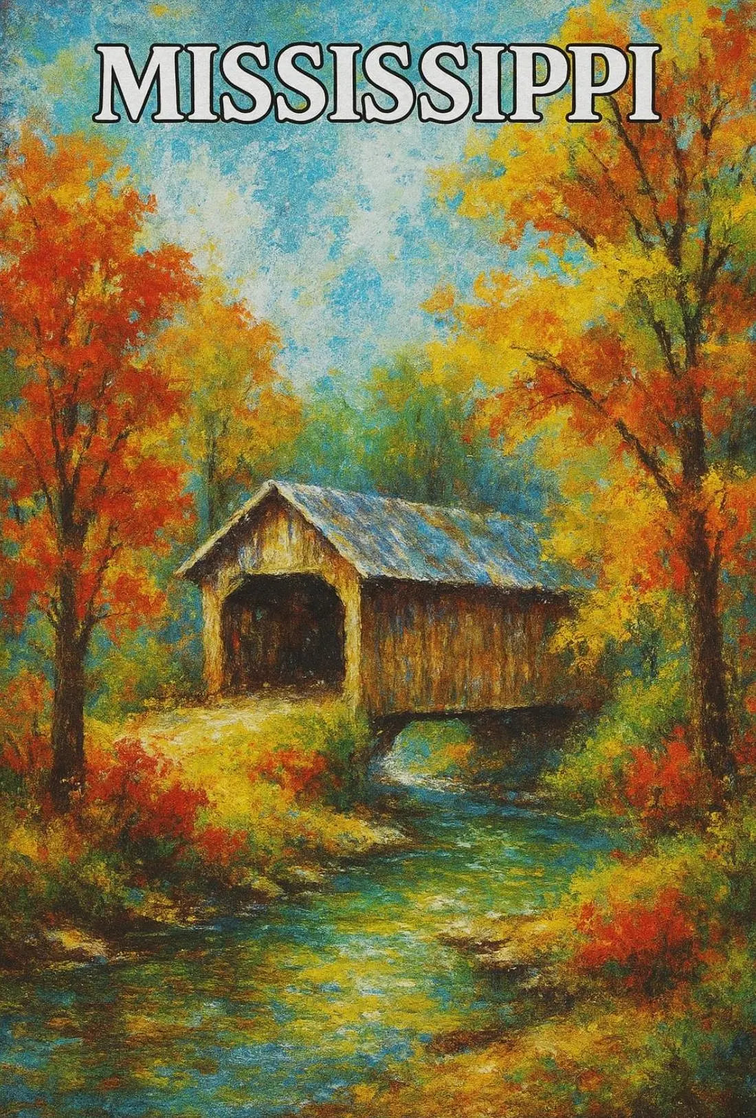 Rustic Mississippi Covered Bridge Artistic Travel Poster PosterGoat