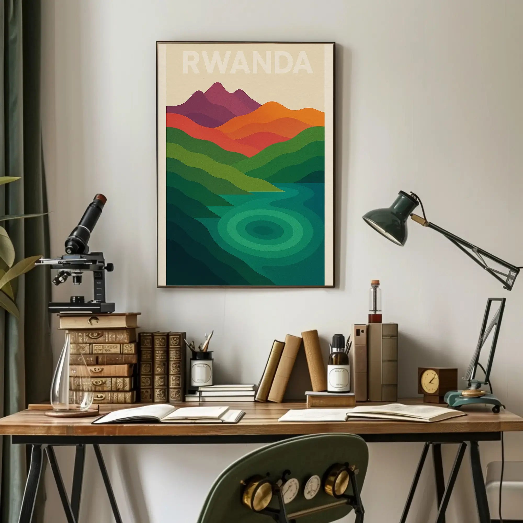 Rwanda's Serene Landscapes Modern Travel Poster PosterGoat