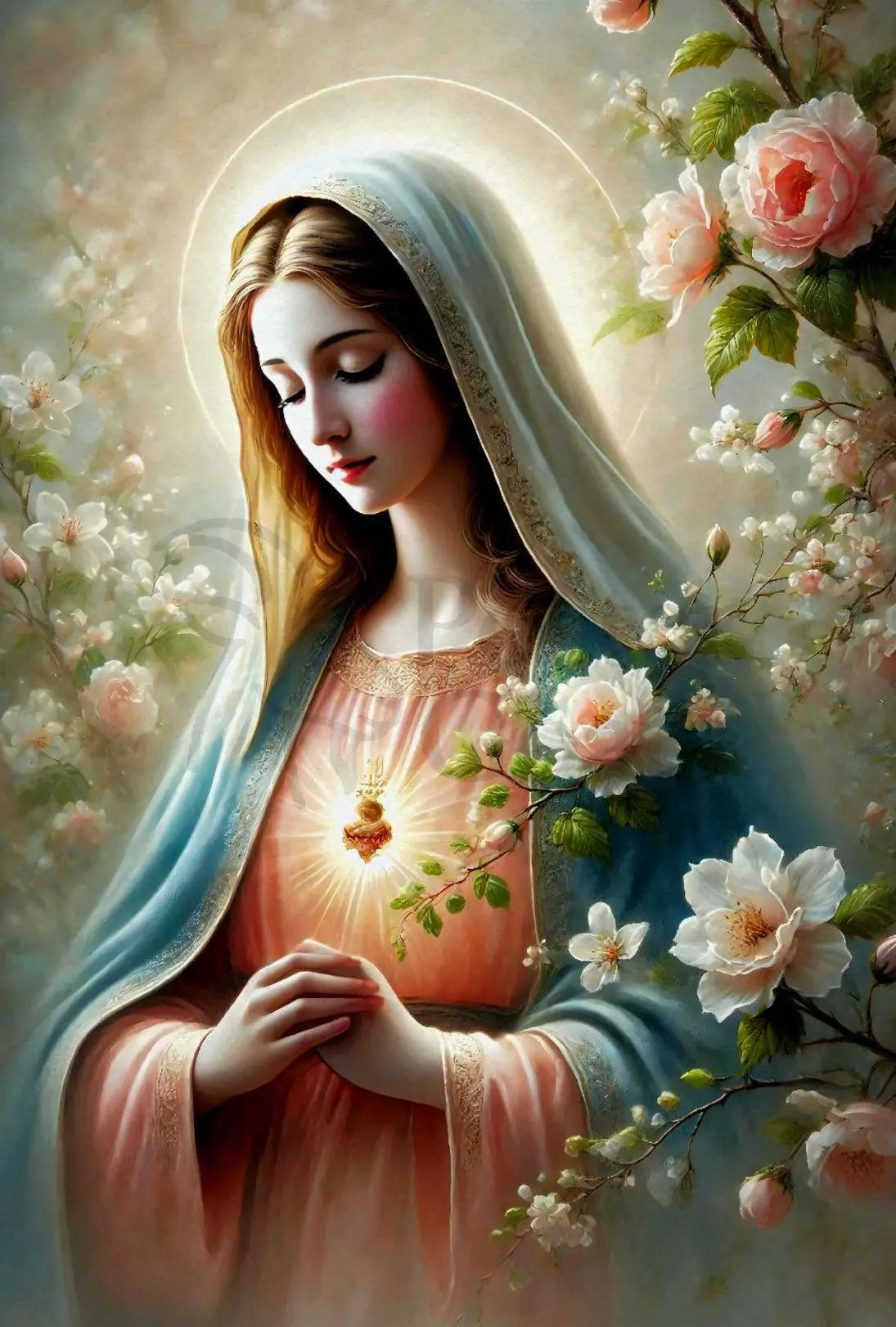 Sacred Heart Madonna Religious Art Print Poster PosterGoat