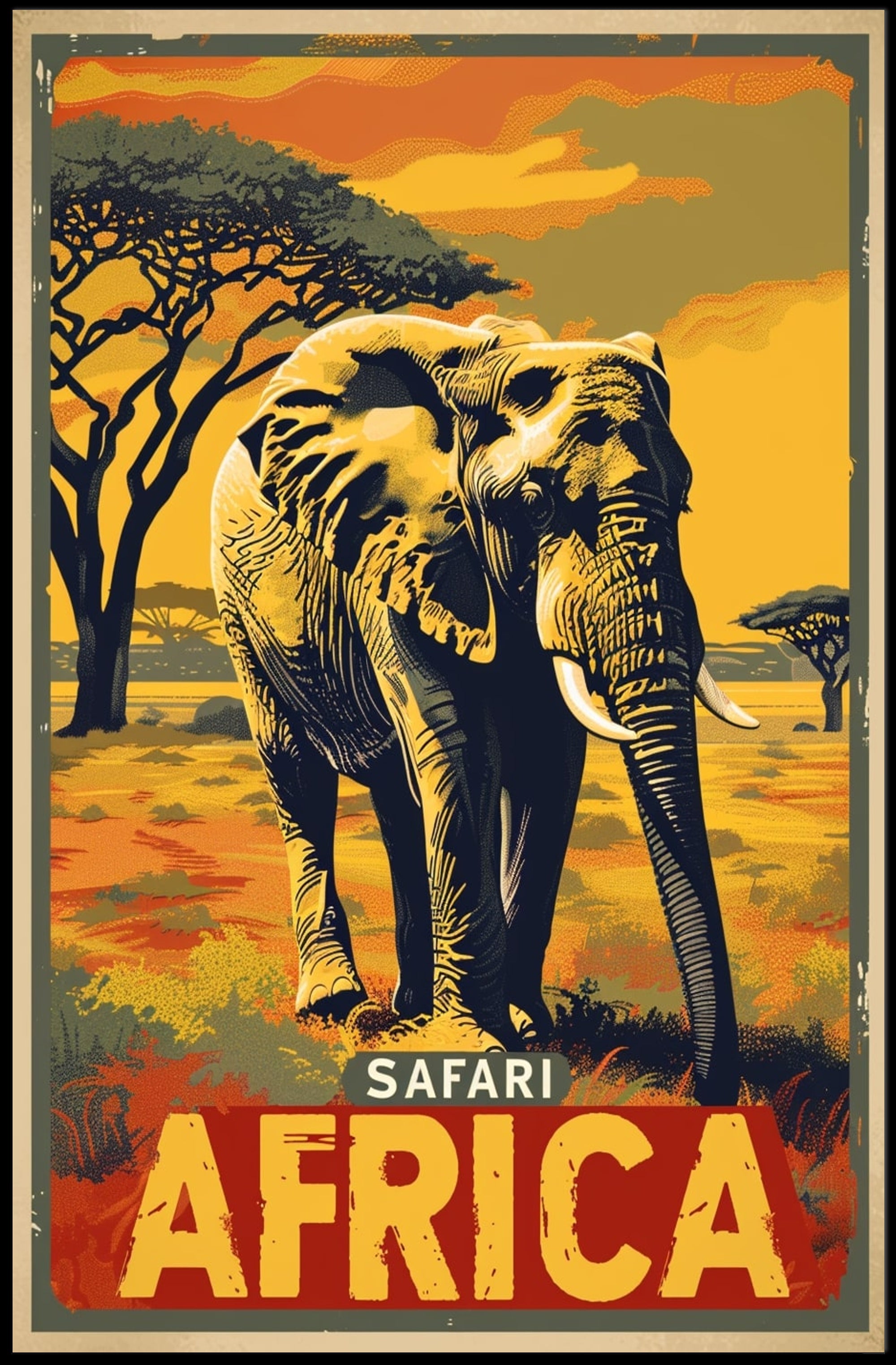 Safari Adventure Elephant Vintage Print Travel Poster PosterGoat
