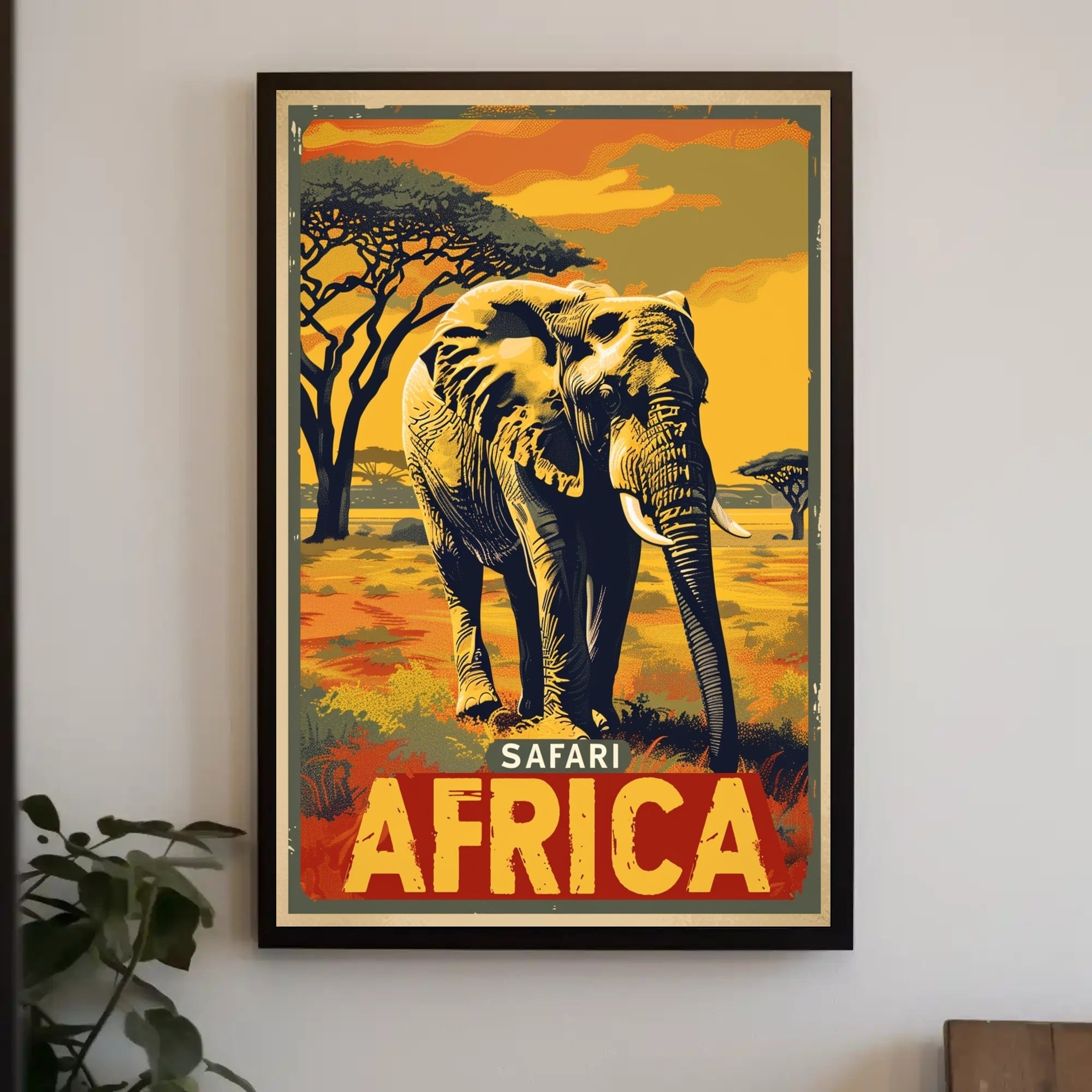 Safari Adventure Elephant Vintage Print Travel Poster PosterGoat