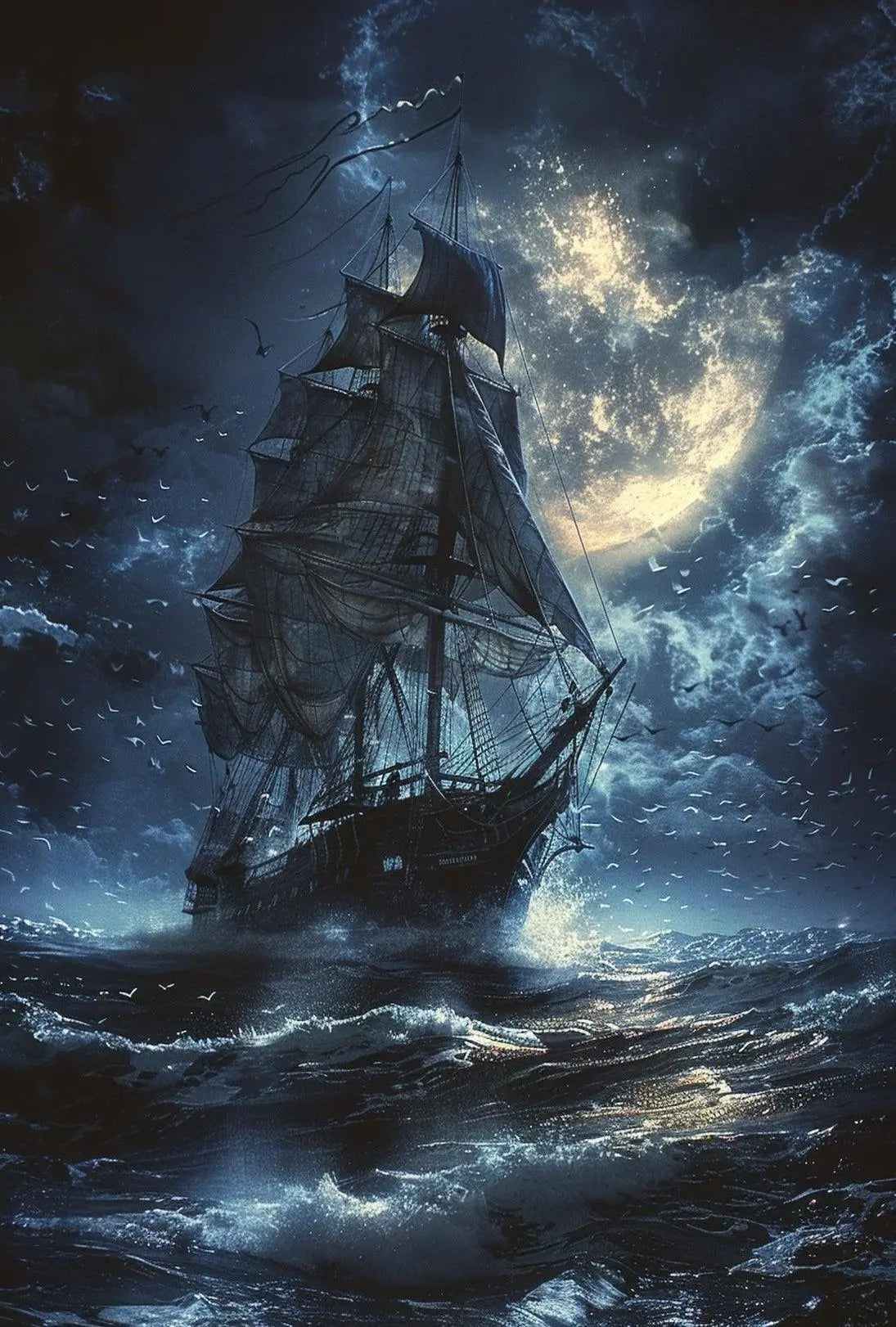 Sailing Ship Night Adventure - Historical or Heritage Poster PosterGoat