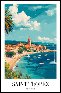 Saint-Tropez Seaside Village Travel Poster PosterGoat